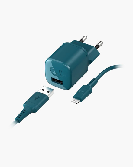 Picture of USB Mini Charger 12W + Apple Lightning Cable 1,5m - Petrol B - 2WC410PB