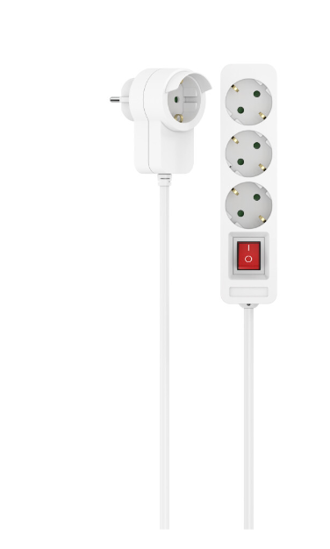 Picture of Power Strip, 3-Way, Switch, Additional Socket on Plug, 1.4 m - 00223081